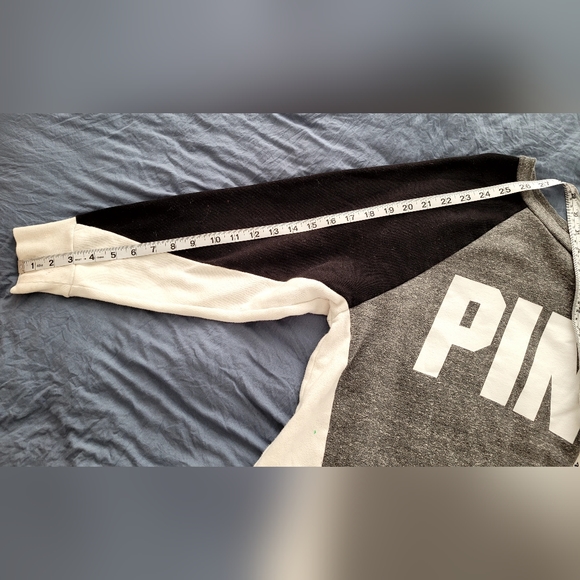 PINK Gray/Black/White Sweatshirt. Used/Fair Condition. Sz Small. - Picture 9 of 14